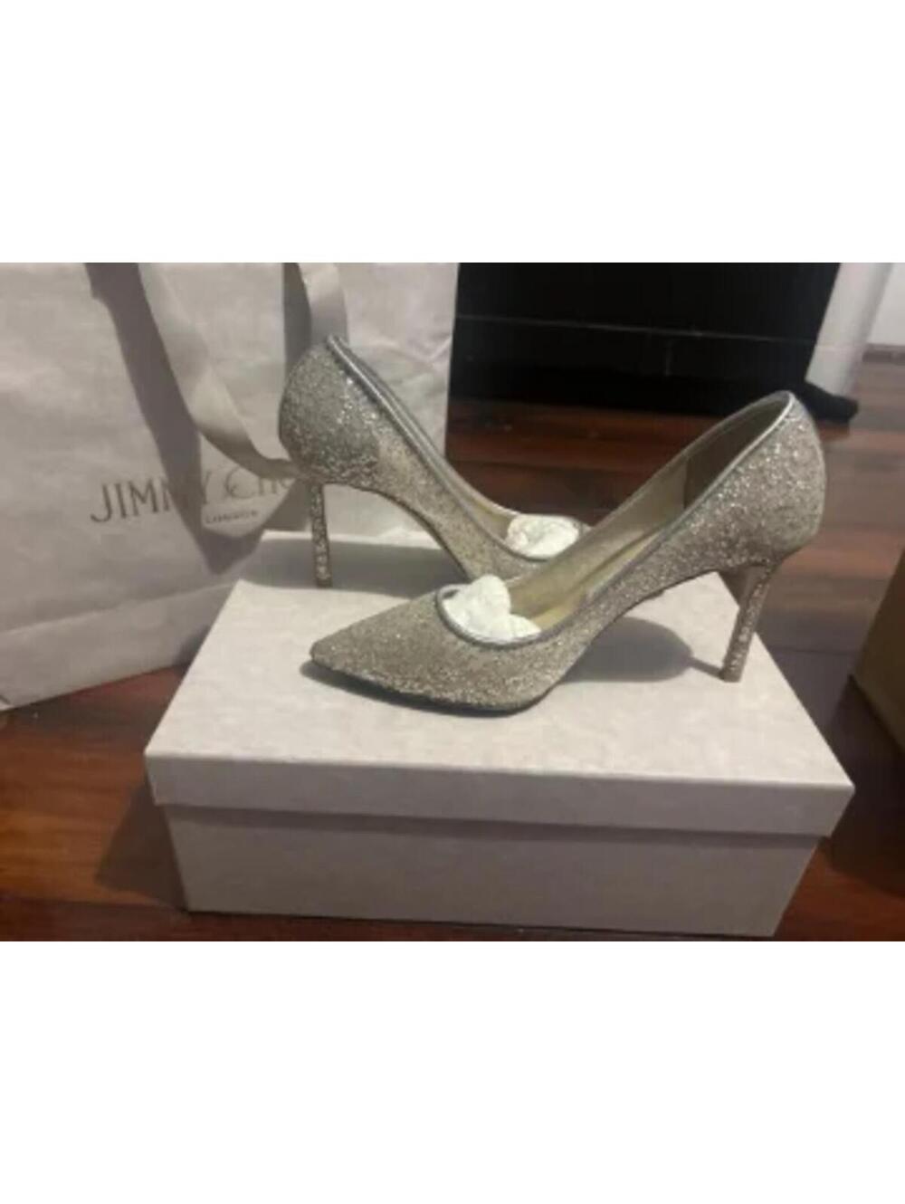 JIMMY CHOO Champagne Coarse Glitter  Pumps ROMY 85